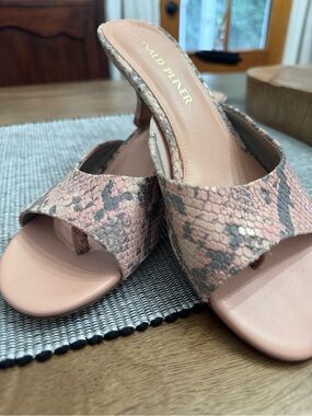 Donald J. Pliner Pink Snake-Print Slide Sandals